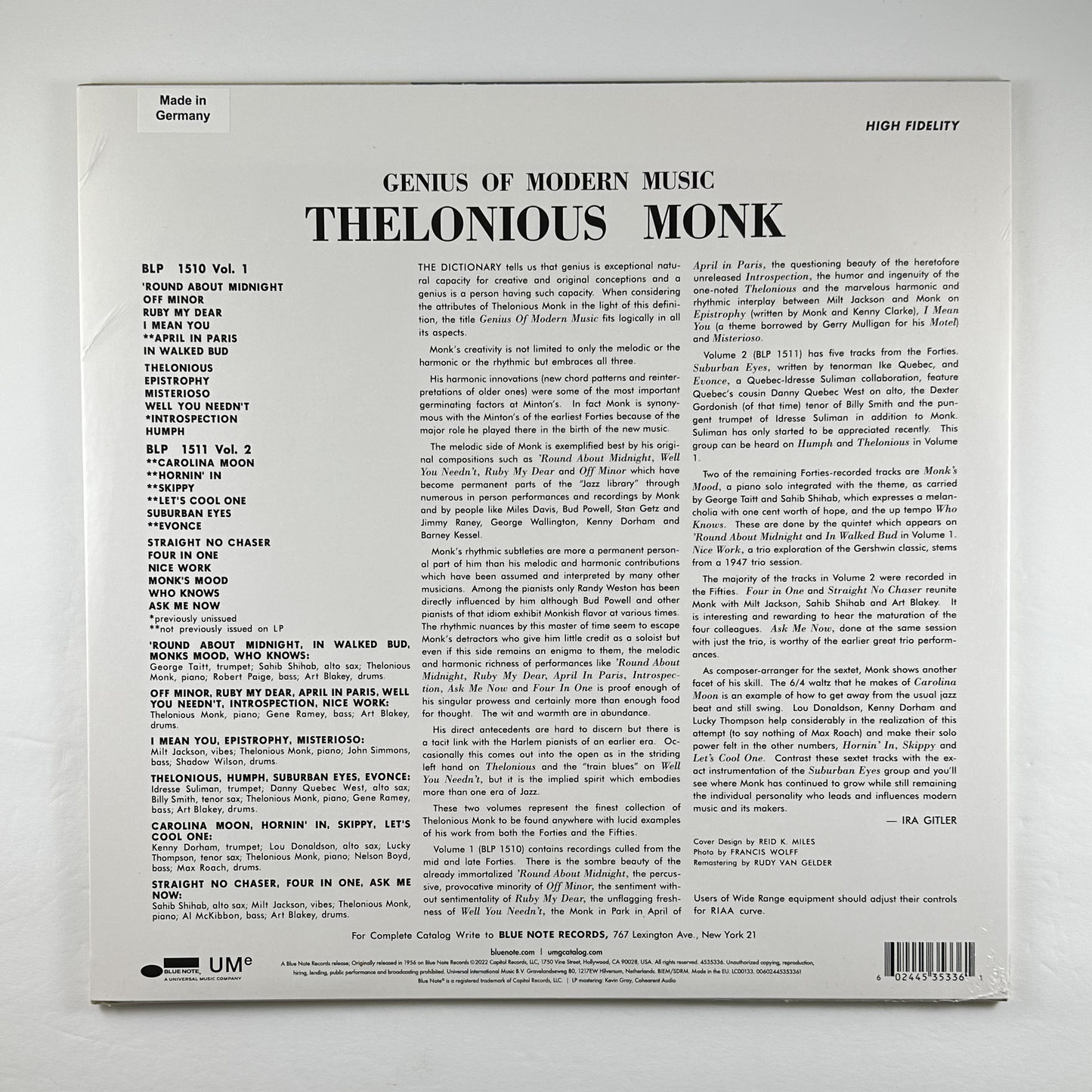 Thelonious Monk "Genius Of Modern Music Vol. 1" LP
