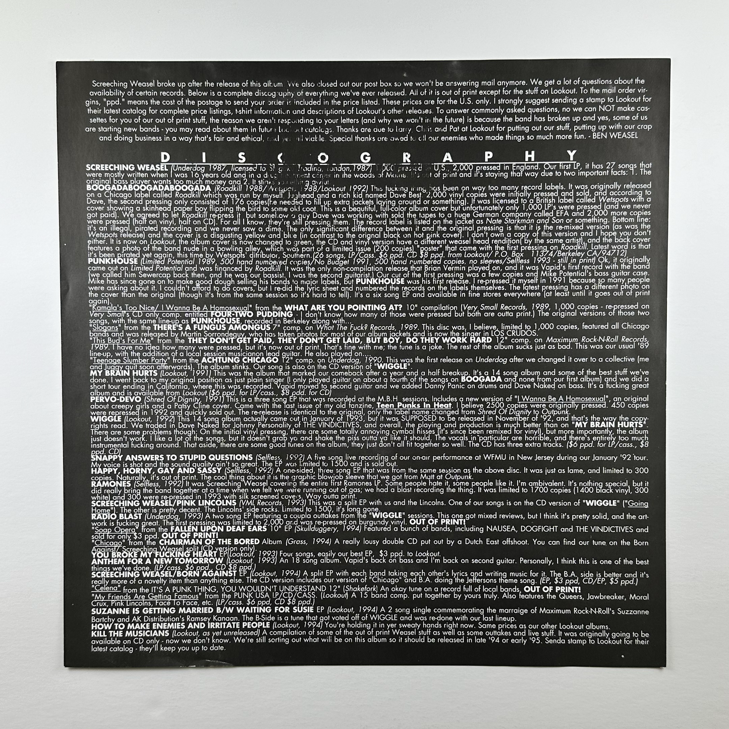 Pre-Owned :: Screeching Weasel "How To Make Enemies And Irritate People" LP