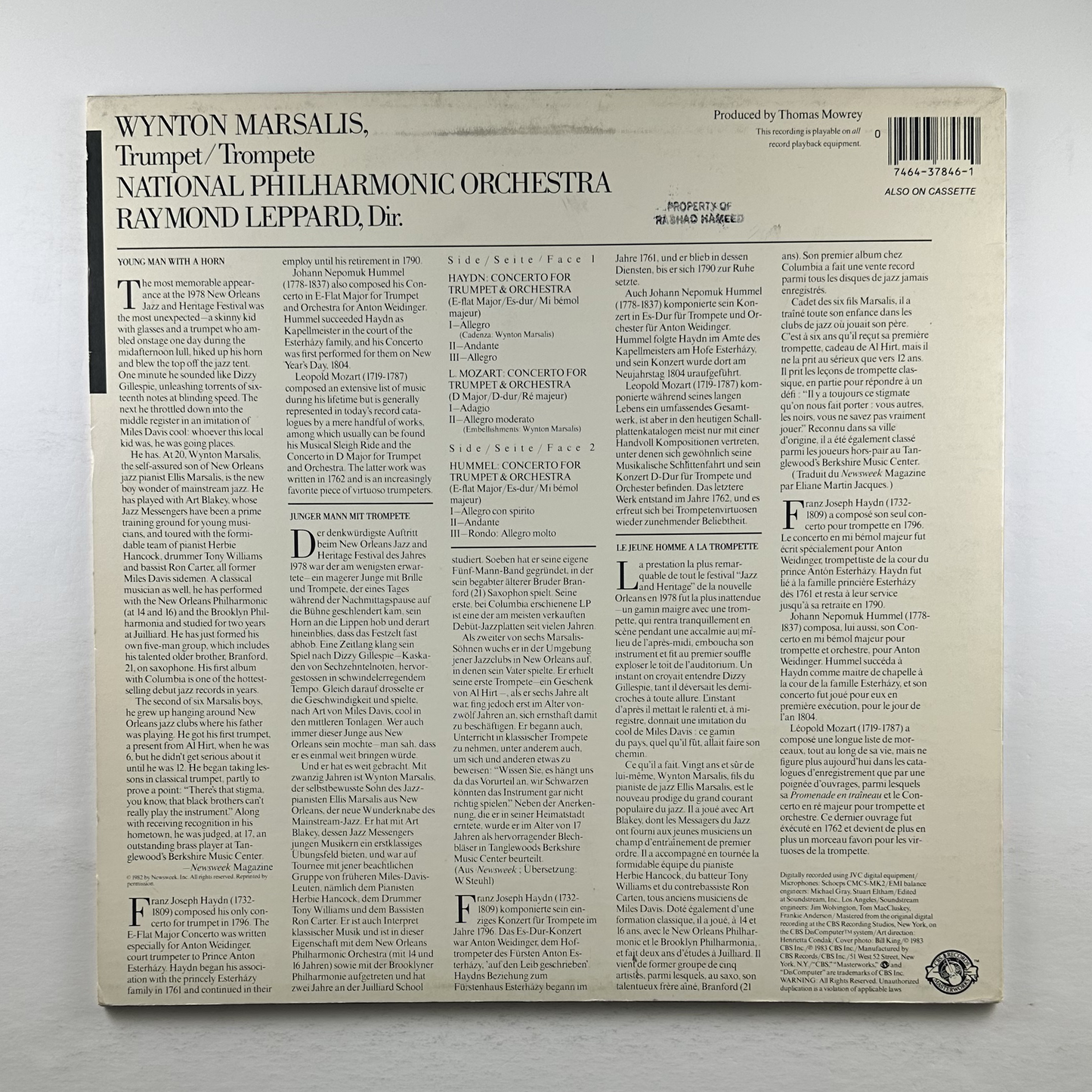 Pre-Owned :: Wynton Marsalis "Trumpet Concertos" LP