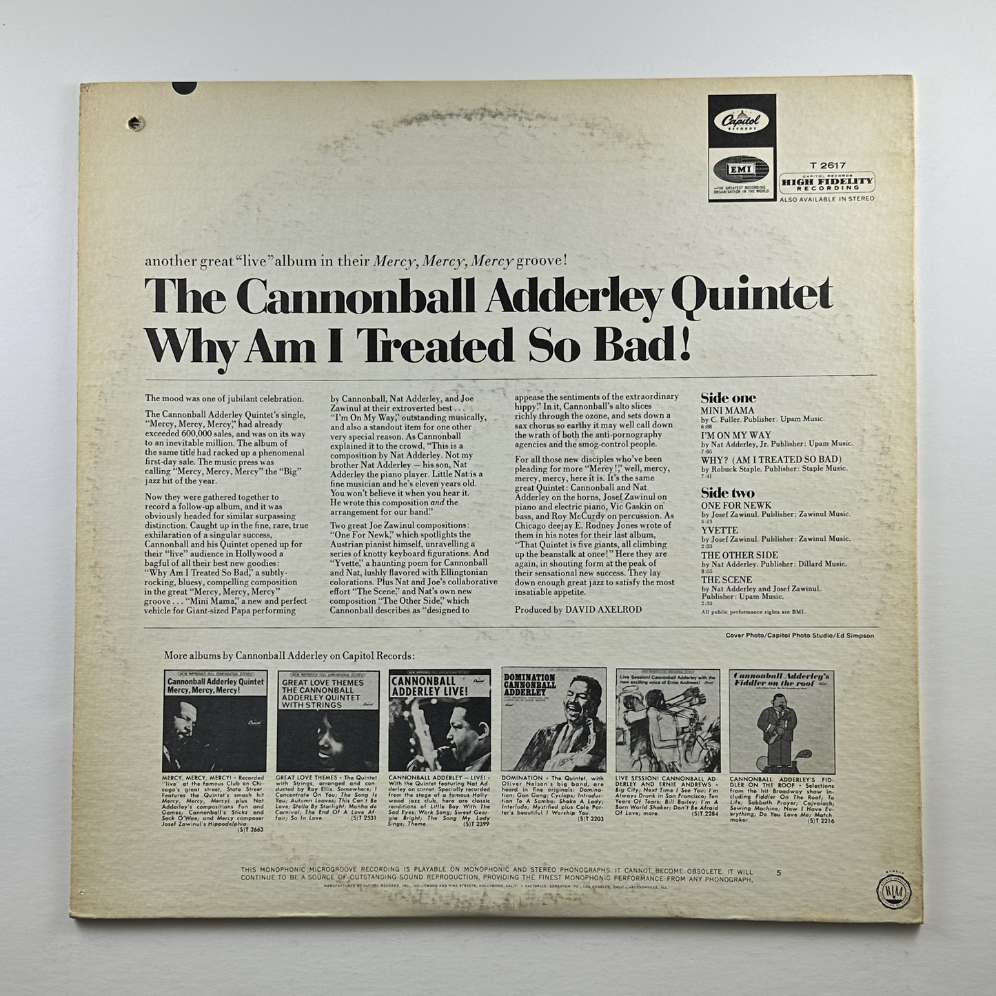 Pre-Owned :: Cannonball Adderley Quintet, The "Why Am I Treated So Bad!" LP