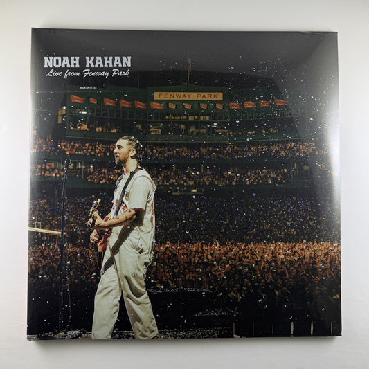 Vinyl record cover featuring a concert scene with a performer and 'Noah Kahan Live from Fenway Park' text.