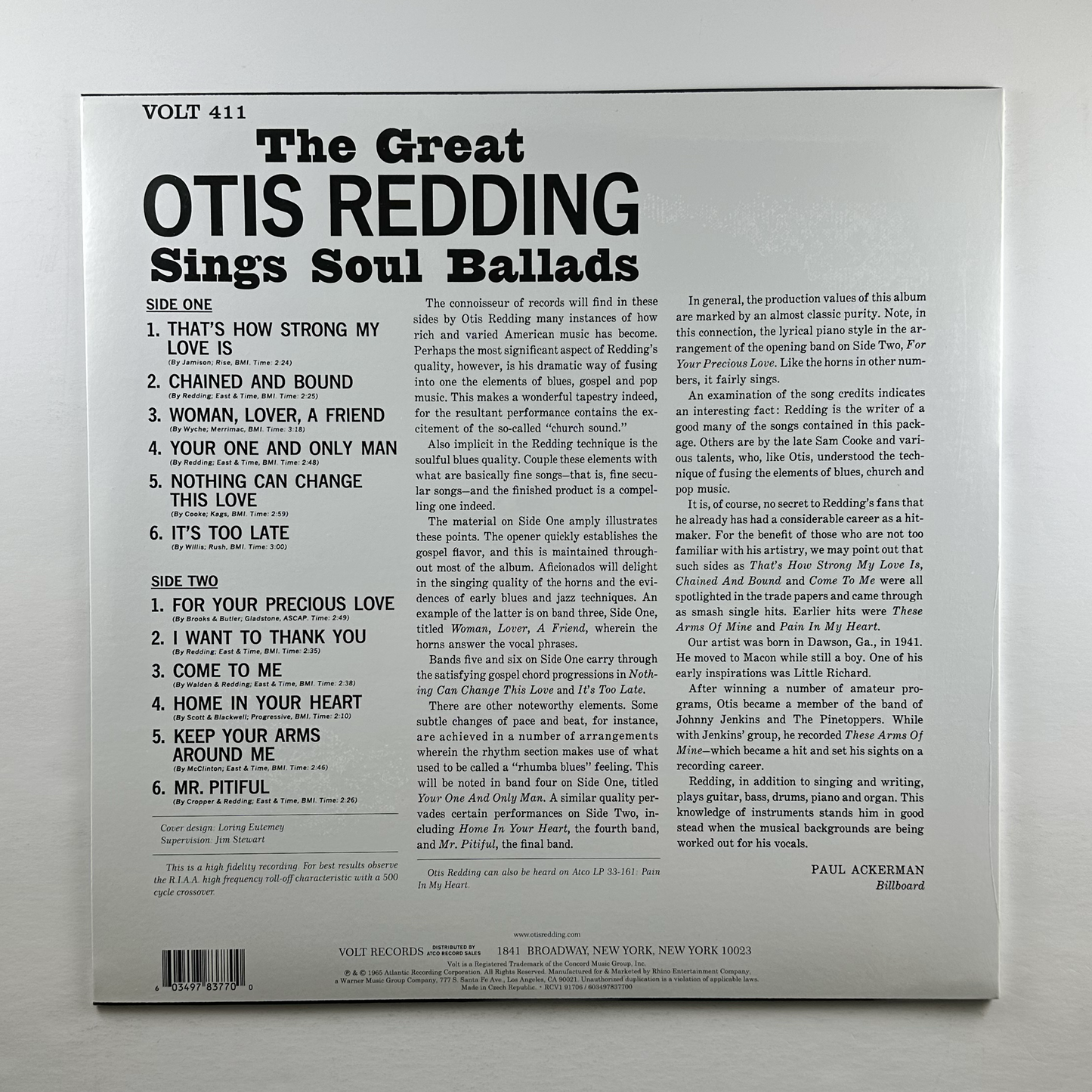 Otis Redding "The Great Otis Redding Sings Soul Ballads" [SYEOR] LP